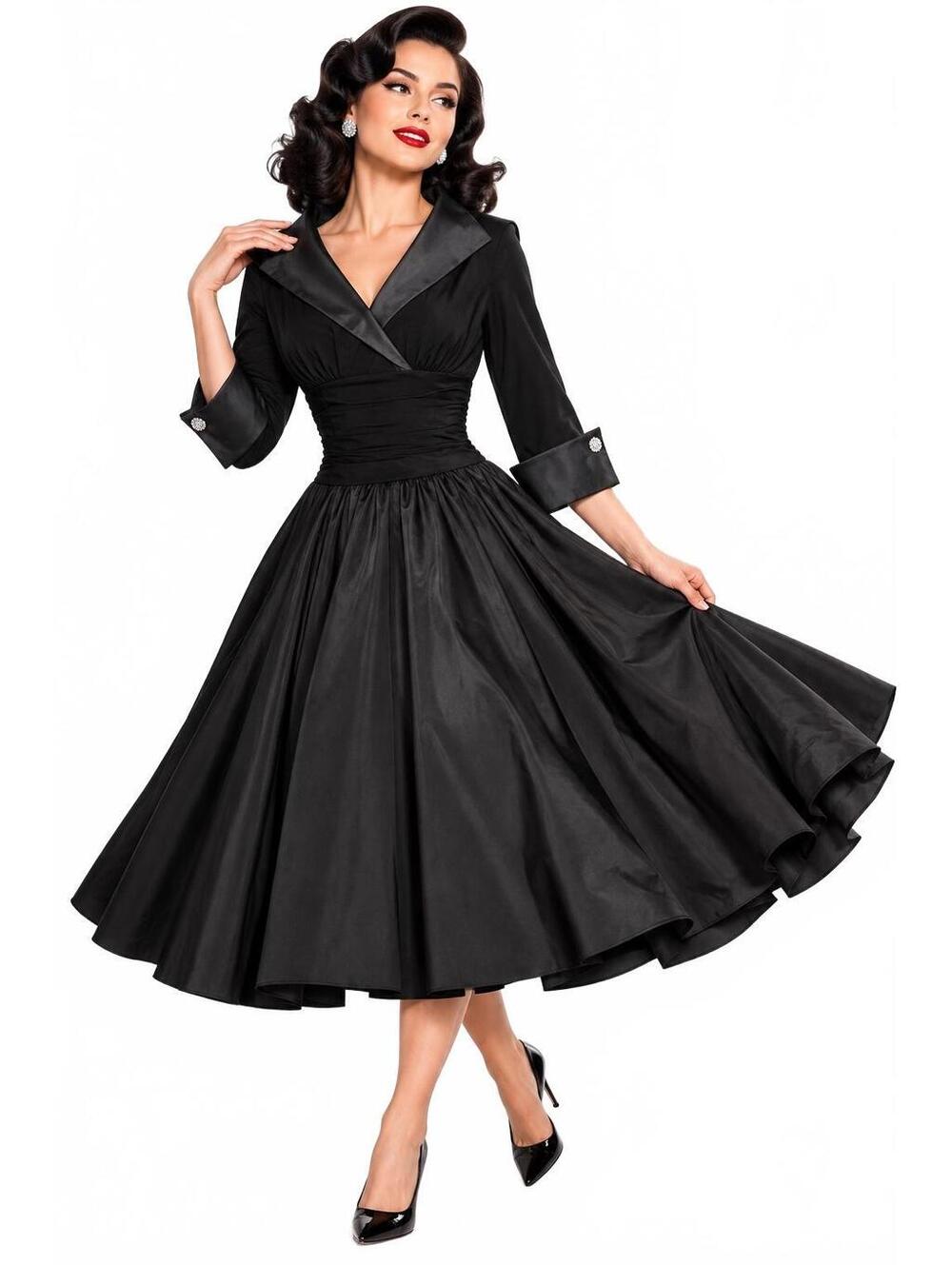 Jessica Howard Black Portrait Collar Rhinestone Cuff Fit & Flare Midi Dress
